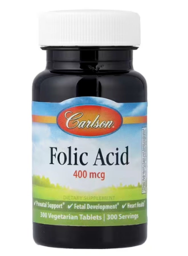 كارلسون، حمض الفوليك، 400 ميكروغرام، 300 قرص نباتي